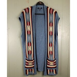 Chaps Womens Cardigan Sweater 2X Blue Aztec Western Long Loose
